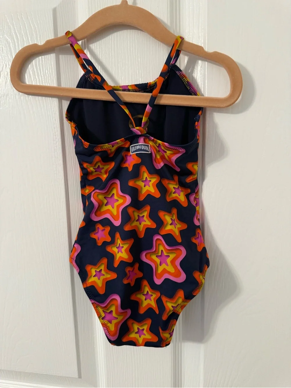 Vilebrequin Navy One-Piece Swimsuit with Orange Pink Yellow Stars